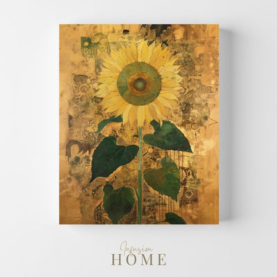 canvas wall art print of 'Golden Reverie - Sunflower in Abstract Harmony'