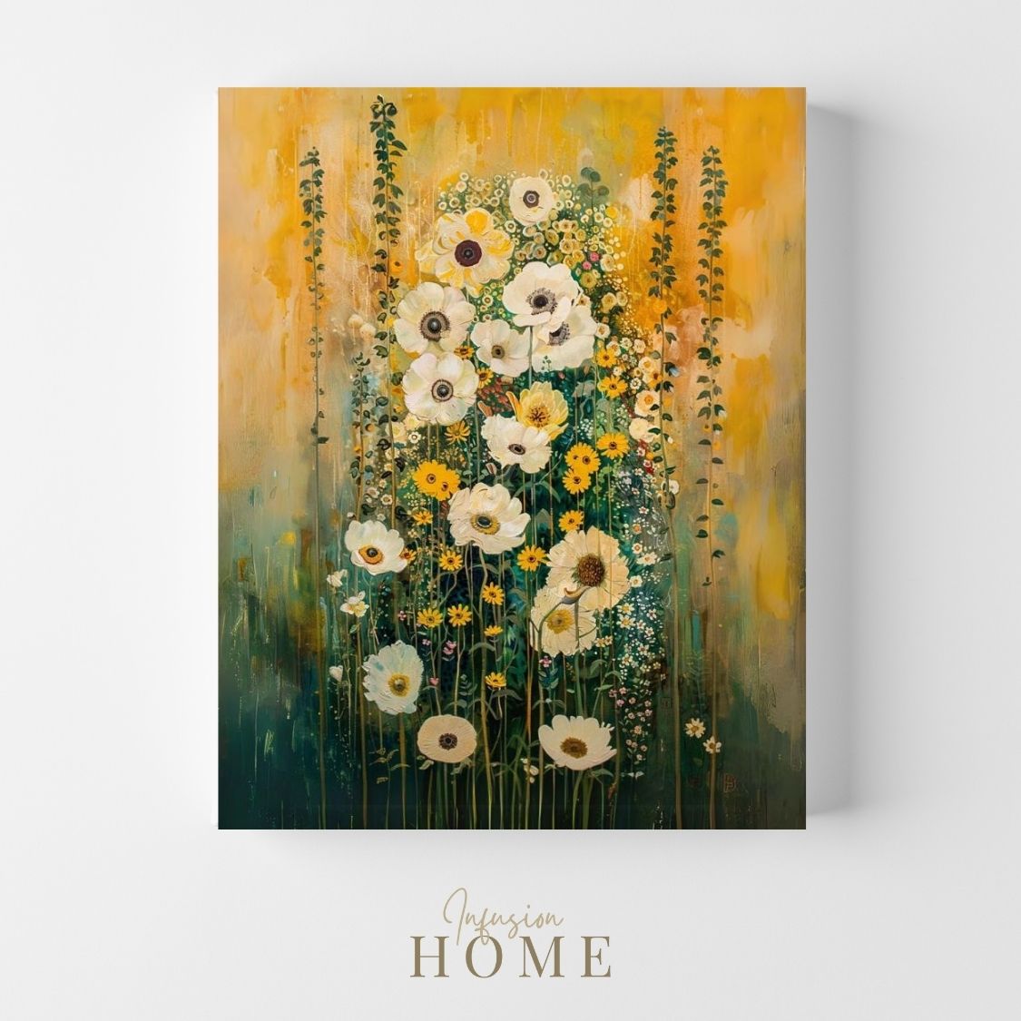 Canvas wall art print featuring 'Subtle Grace - White and Yellow Wildflowers in Gentle Abstraction'