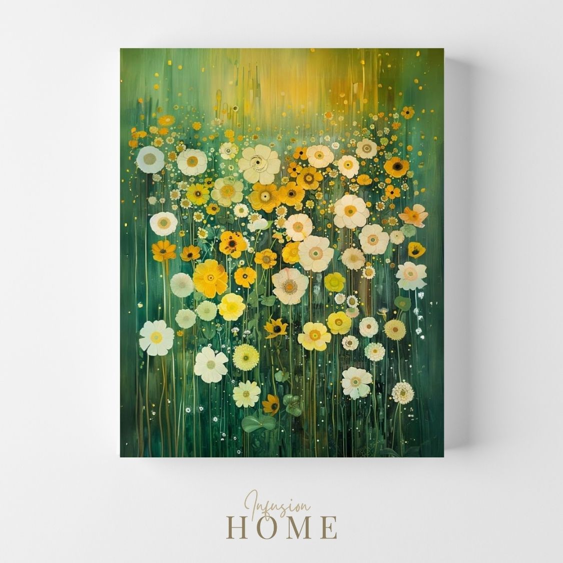 Canvas print wall art featuring 'Whispering Light - Gentle Wildflowers in White and Yellow'