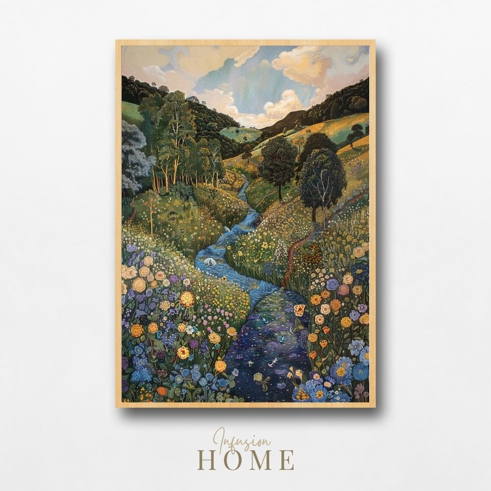 Floral Symphony - A River Gently Flowing Through a Lush Valley - Infusion Home