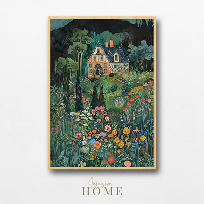 Poster wall art showing 'Secret Summer - Vivid Garden with a Quaint Home'