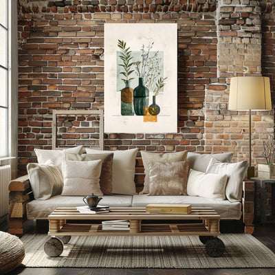 Poster wall art showing 'Abstract Botanical Simplicity – Minimal Boho Vase Art' in a living room