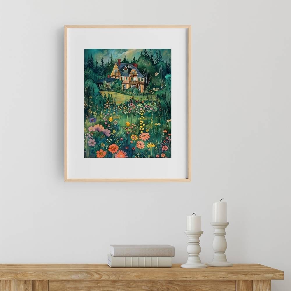 Artistic Garden Panorama – Colorful Flora and House - Infusion Home