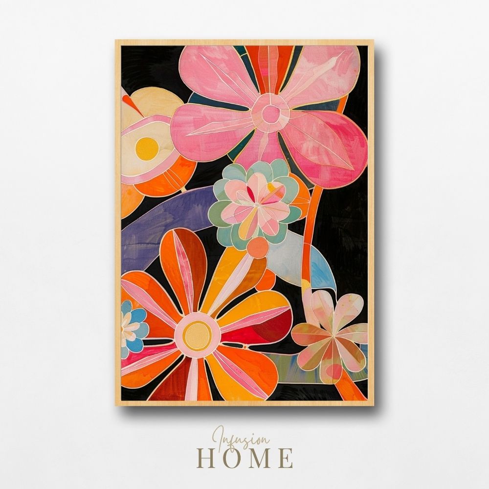 Poster wall art showing 'Blooming Bright – Vivacious Floral Art'