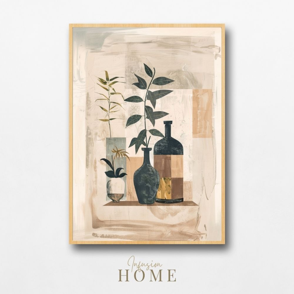 Poster wall art showing 'Boho Botanicals – Minimalist Greenery in Vase'