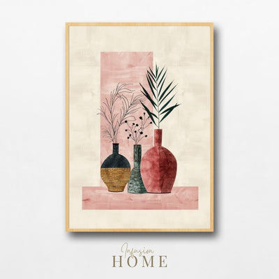 Poster wall art showing 'Boho Plant Essence – Minimalist Art in Vases'