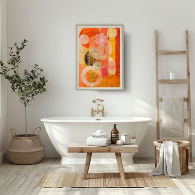 Poster wall art showing 'Bold Floral Impressions – Vibrant Art Canvas' in a bathroom