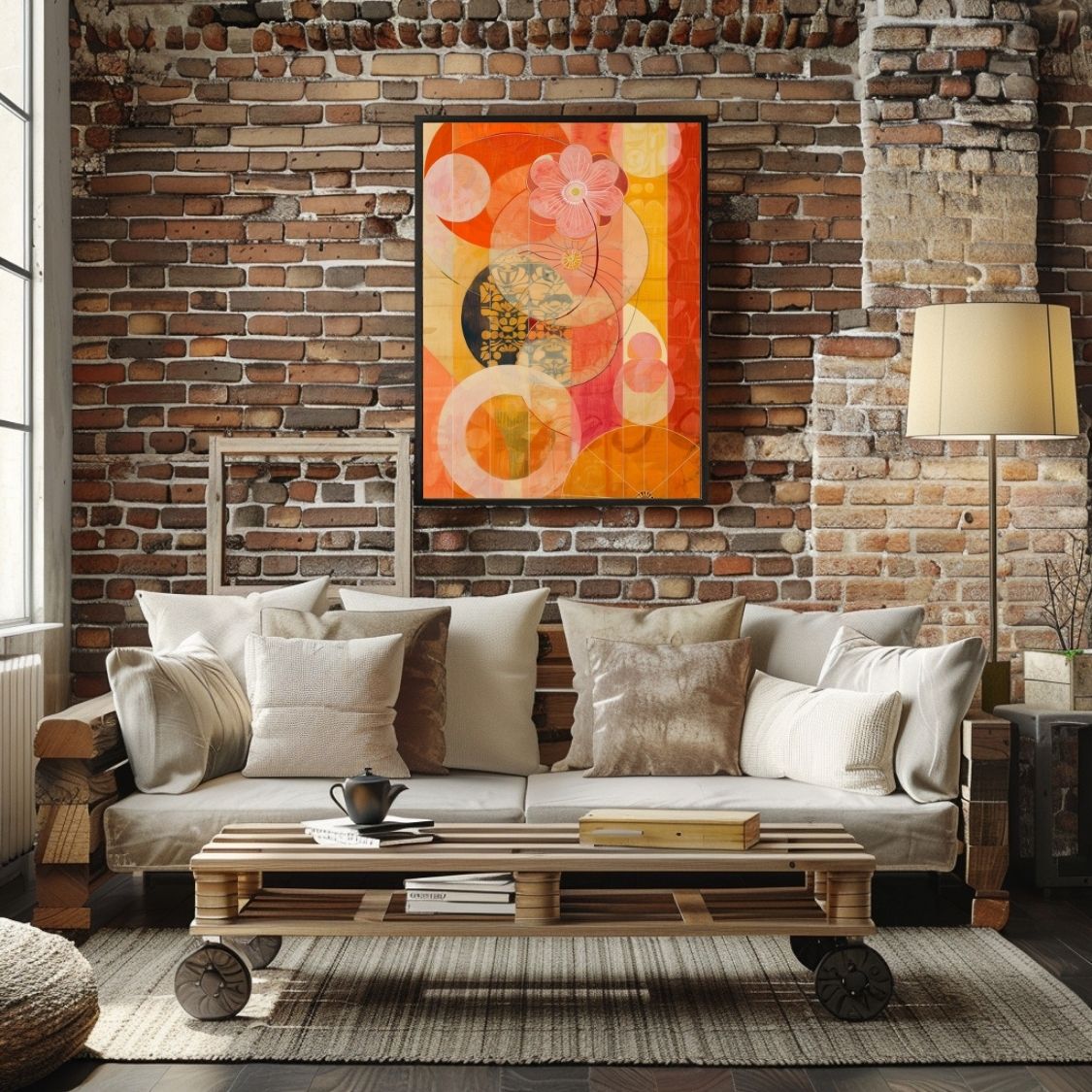 Poster wall art showing 'Bold Floral Impressions – Vibrant Art Canvas' in a living room