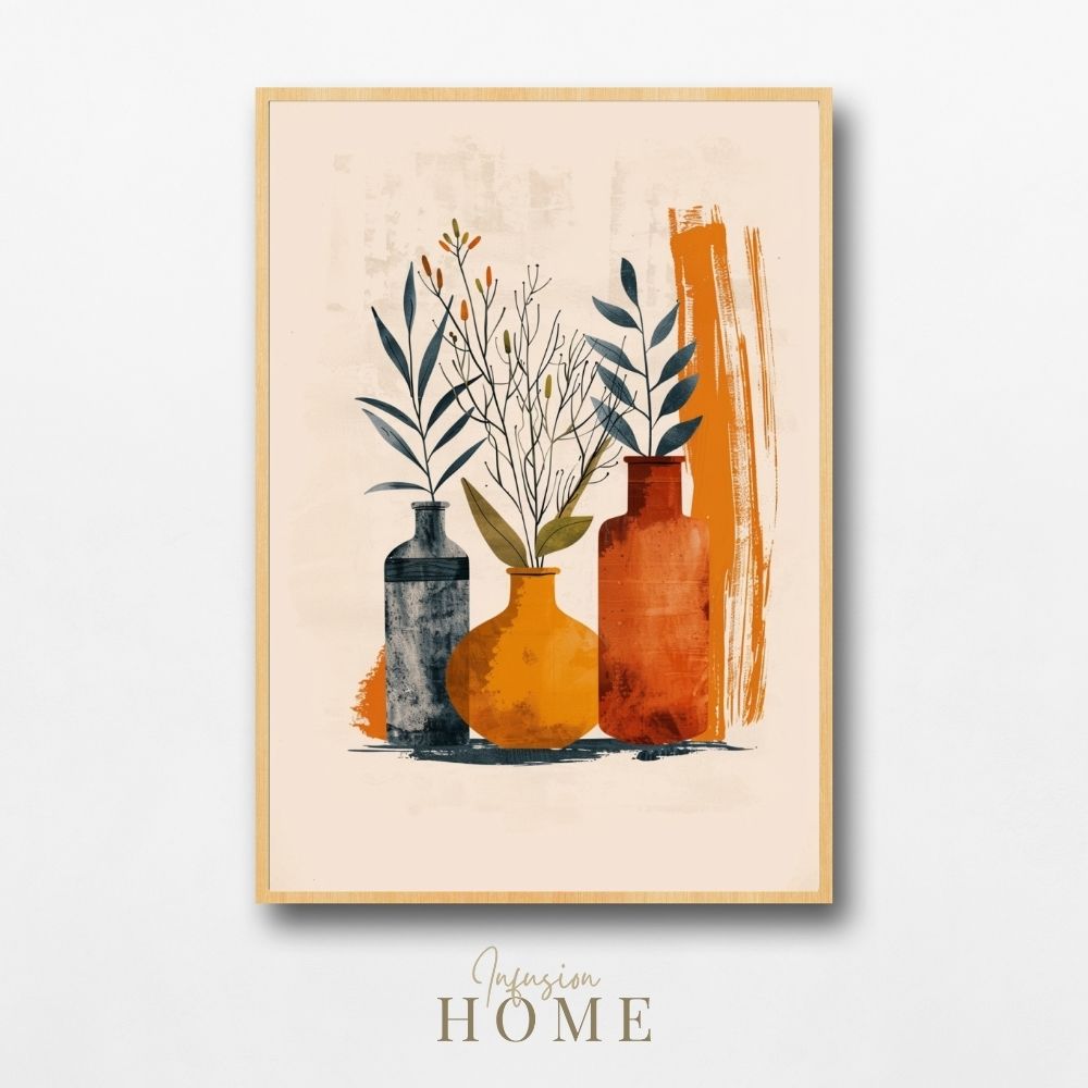 Poster wall art showing 'Botanical Purity – Minimalist Boho Florals in Neutral Vases'