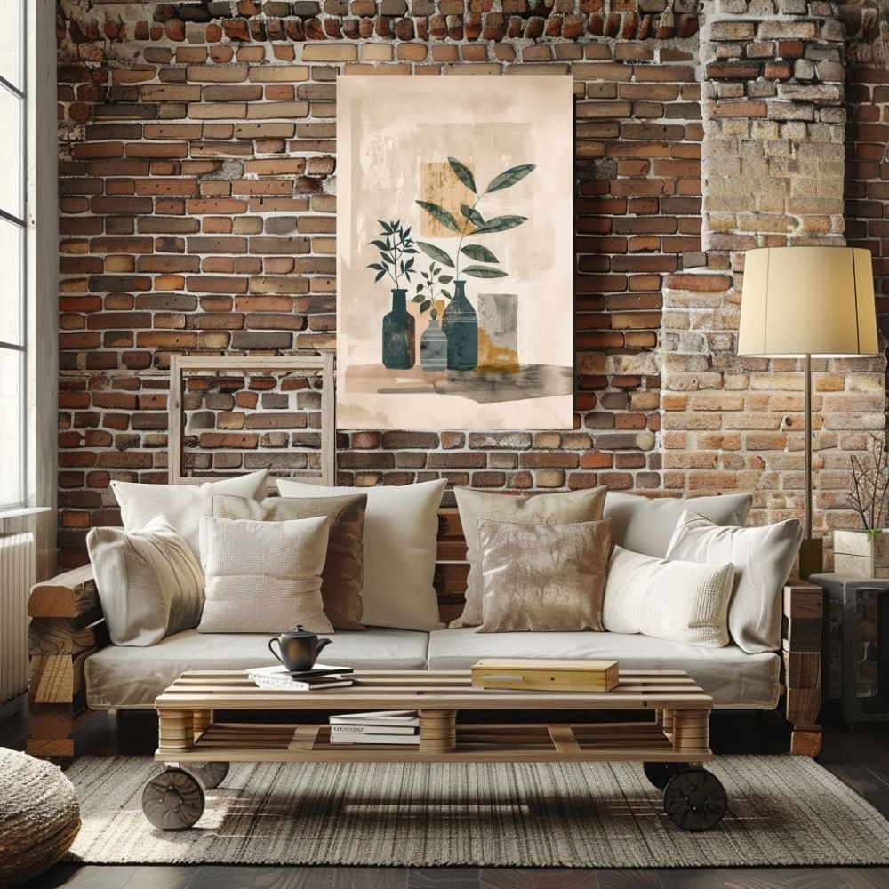 Poster wall art showing 'Botanical Simplicity – Minimalist Boho Greenery Display' in a living room