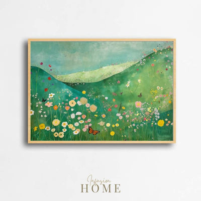 Poster wall art showing 'Butterfly Meadow – Wildflowers in a Lush Valley'