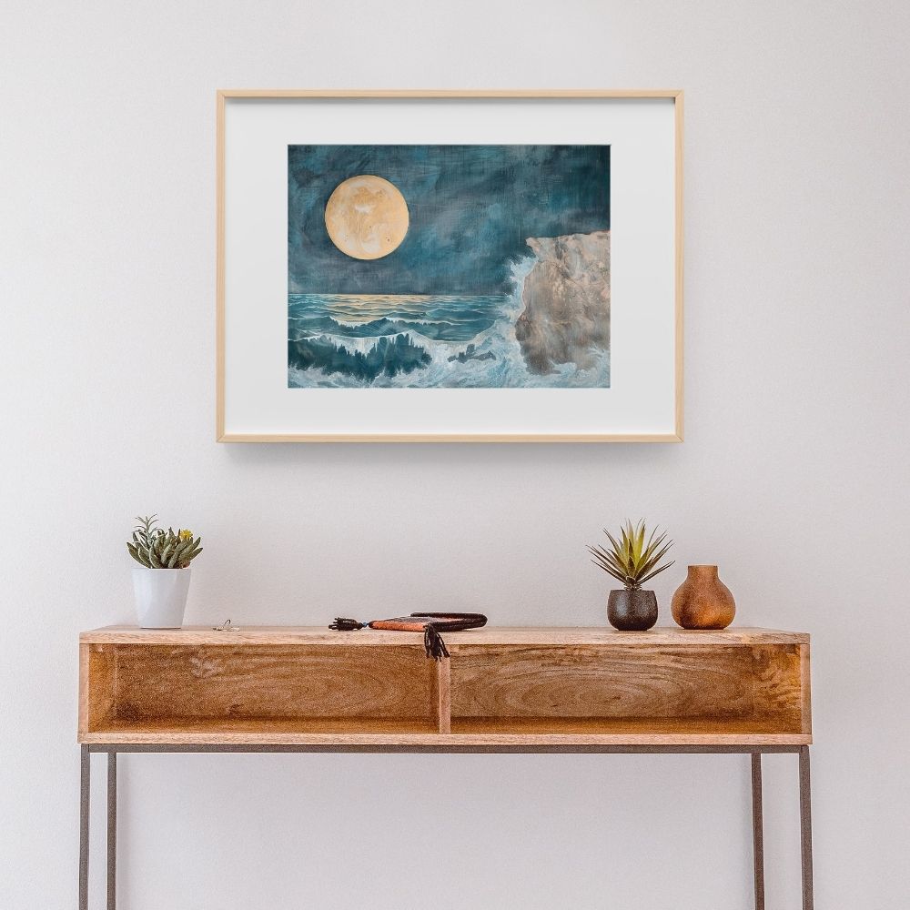 Cliffside Reverie – Stormy Ocean under a Majestic Moon - Infusion Home