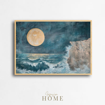 Cliffside Reverie – Stormy Ocean under a Majestic Moon - Infusion Home