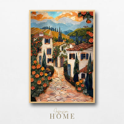 Poster wall art showing 'Flowery Facades - Colorful Impasto of French Streets'