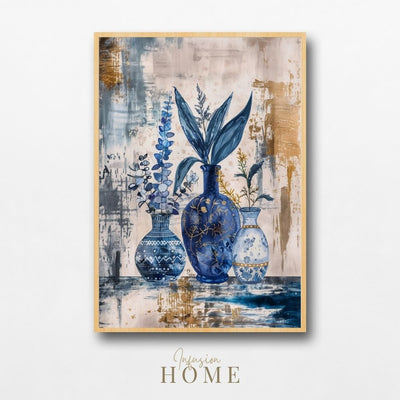 Poster wall art showing 'Deep Blue Calm – Sapphire Floral Motif'