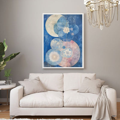 Deep Twilight Florals Art Print – Bold Blue Botanical Design with Pink Accents - Infusion Home