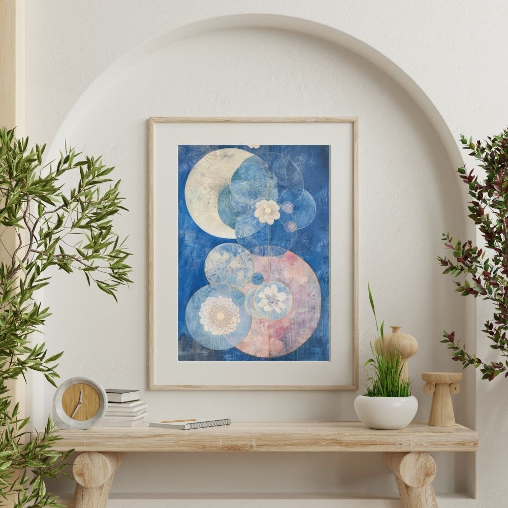 Deep Twilight Florals Art Print – Bold Blue Botanical Design with Pink Accents - Infusion Home