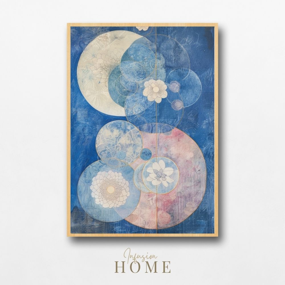 Deep Twilight Florals Art Print – Bold Blue Botanical Design with Pink Accents - Infusion Home