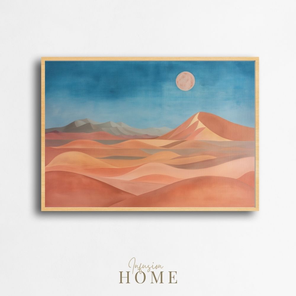 Poster wall art showing 'Dusk Over Dunes – Bold Desert Panoramic Art'