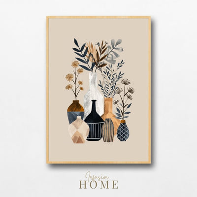 Poster wall art showing 'Earth Tone Florals – Minimalist Boho Vase with Flowers'