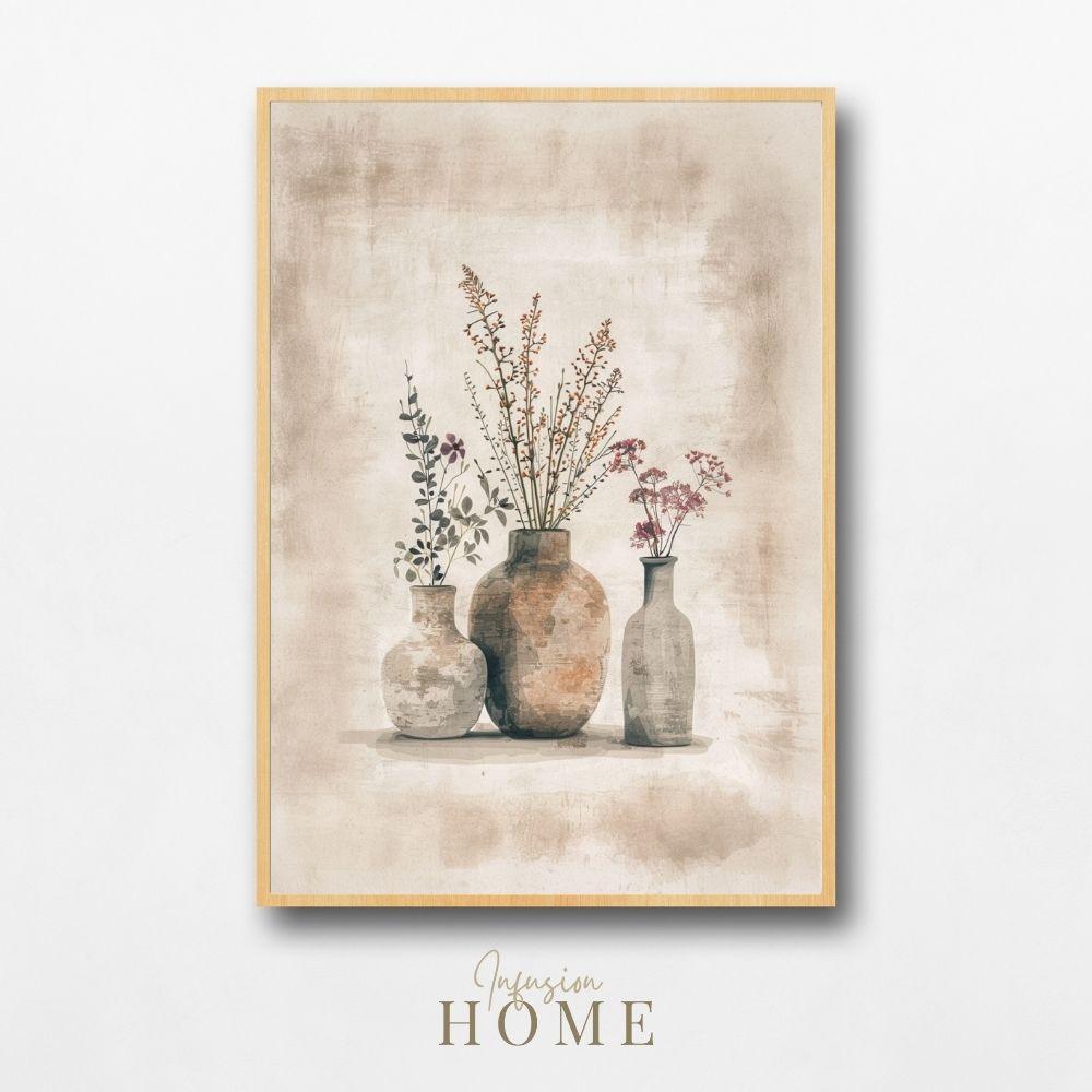 Earthen Vases – Country Floral Artwork - Infusion Home