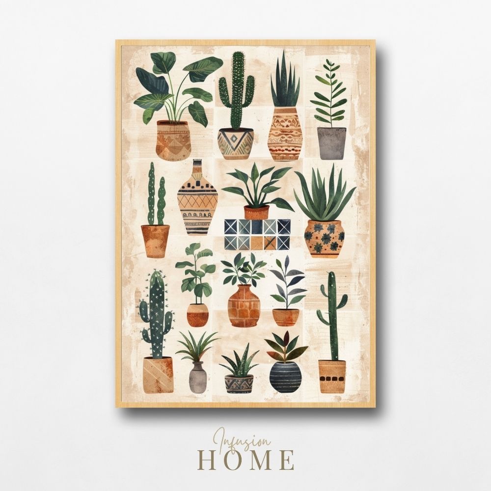 Poster wall art showing 'Earthy Escape – Boho Style Greenery'