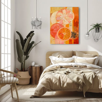 Poster wall art showing 'Eclectic Botanicals – Vivid Floral Pattern' in a bedroom