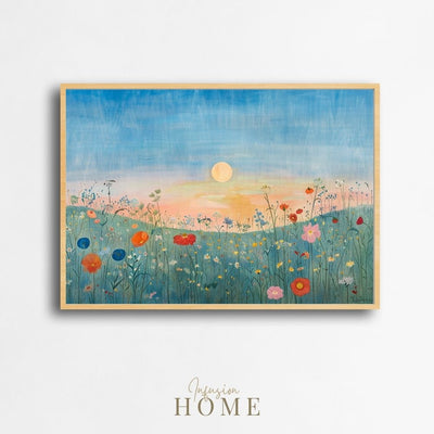 Poster wall art showing 'Evening Blossoms – Wildflowers and Blue Skies'