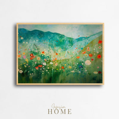 Poster wall art showing 'Floral Paradise – Butterflies in a Blooming Valley'