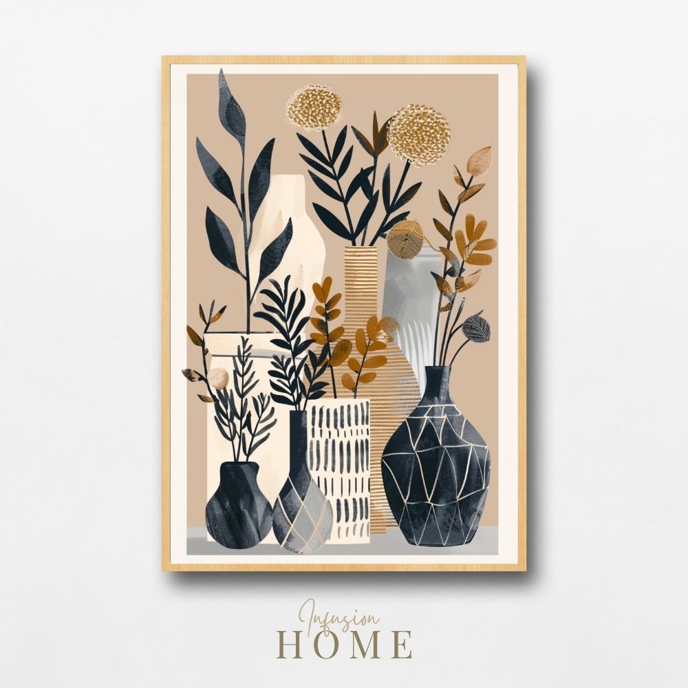 Poster wall art showing 'Floral Serenity – Boho Minimalist in Natural Tones'