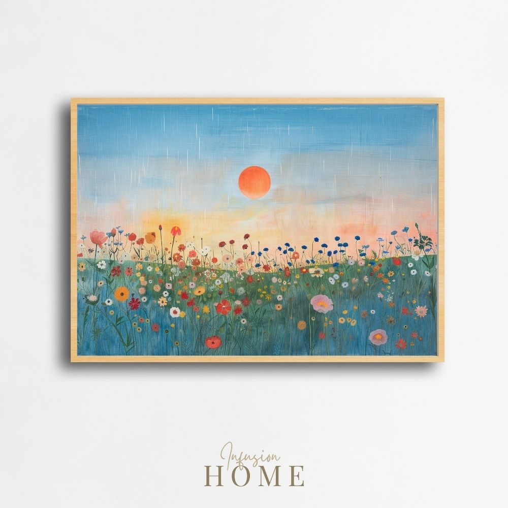 Poster wall art showing 'Floral Sunset – Wildflowers Under a Vivid Sky'