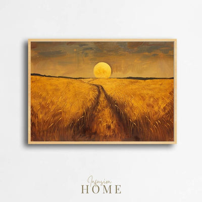 Poster wall art showing 'Golden Horizon – Sunset Over Wheat Fields'