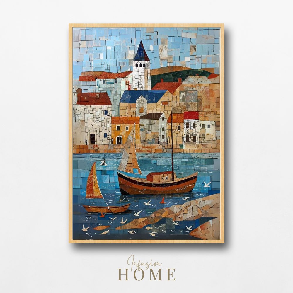 Poster wall art showing 'Harbor Harmony - Summer Mosaic Art'