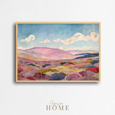 Poster wall art showing 'Highland Haze – Clouds Over a Heather-Covered Moor'