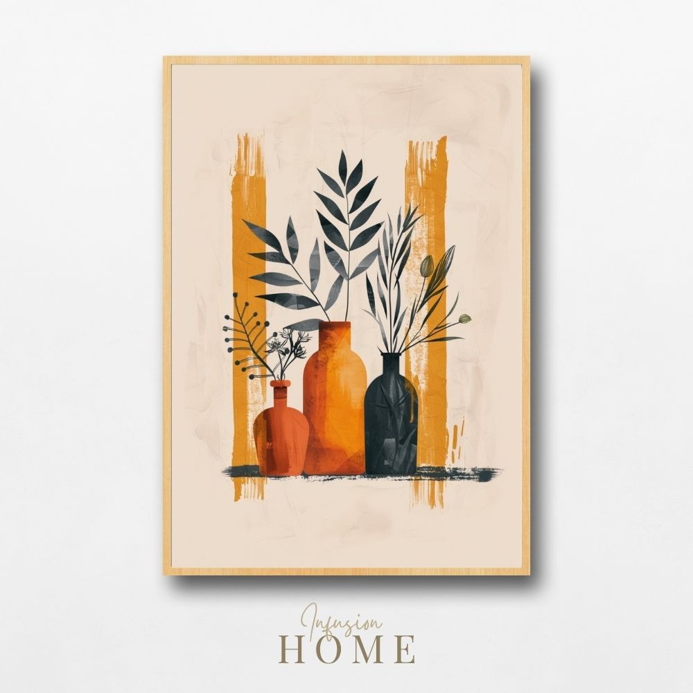 Poster wall art showing 'Minimal Boho Vases – Simplistic Earth Tone Floral Art'