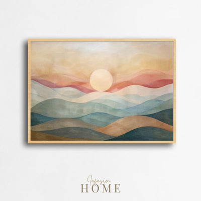 Poster wall art showing 'Mountain Haze – Sunrise Over Misty Ranges'