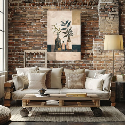 Poster wall art showing 'Neutral Botanicals – Minimalist Boho Vase Art' in a living room