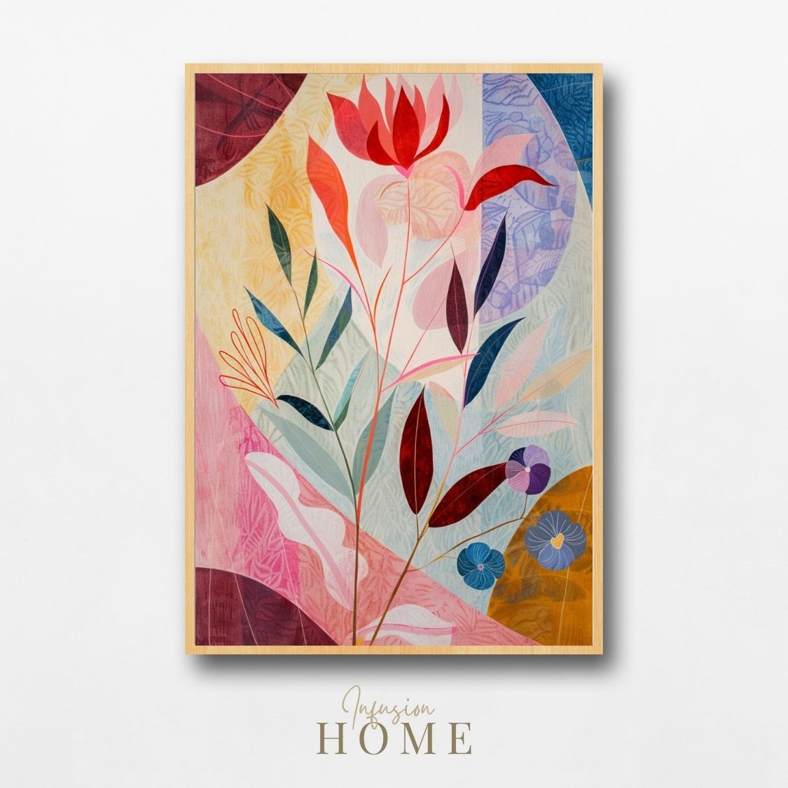 Poster wall art showing 'Petal Mingle – Neutral with Pink Floral Depth'