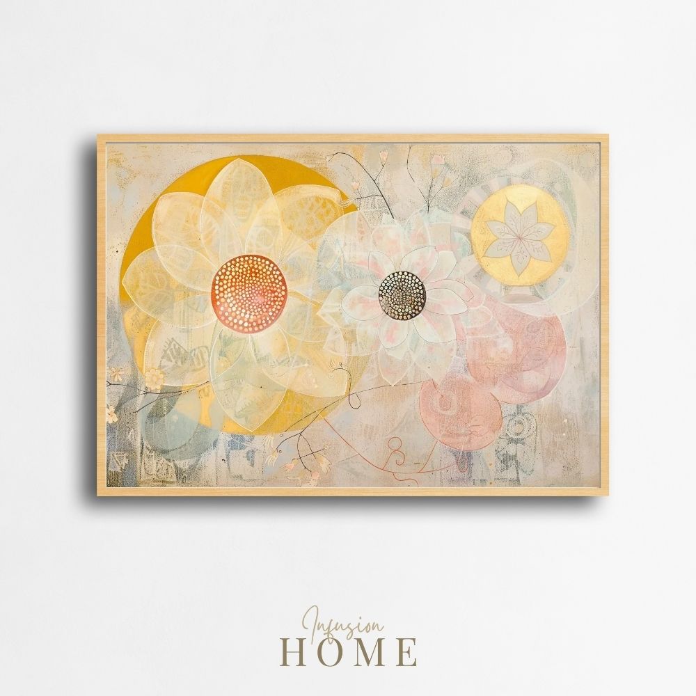 Poster wall art showing 'Petal Play – Neutral Backdrop with Floral Accents'