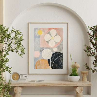 Petals in Softness Art Print – Neutral Floral Design with Pink and Yellow Highlights - Infusion Home