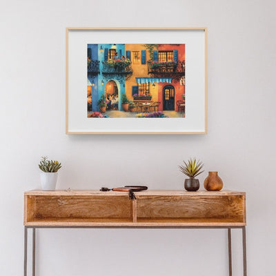 Romantic Balcony Chat in a Colorful Cafe Street Scene Digital Download