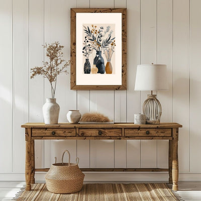 Poster wall art showing 'Simplistic Nature Vases – Neutral Boho Floral Display' in a hallway