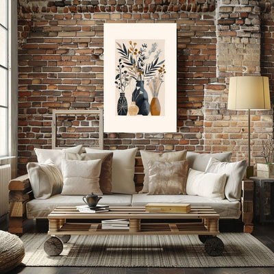 Poster wall art showing 'Simplistic Nature Vases – Neutral Boho Floral Display' in a living room