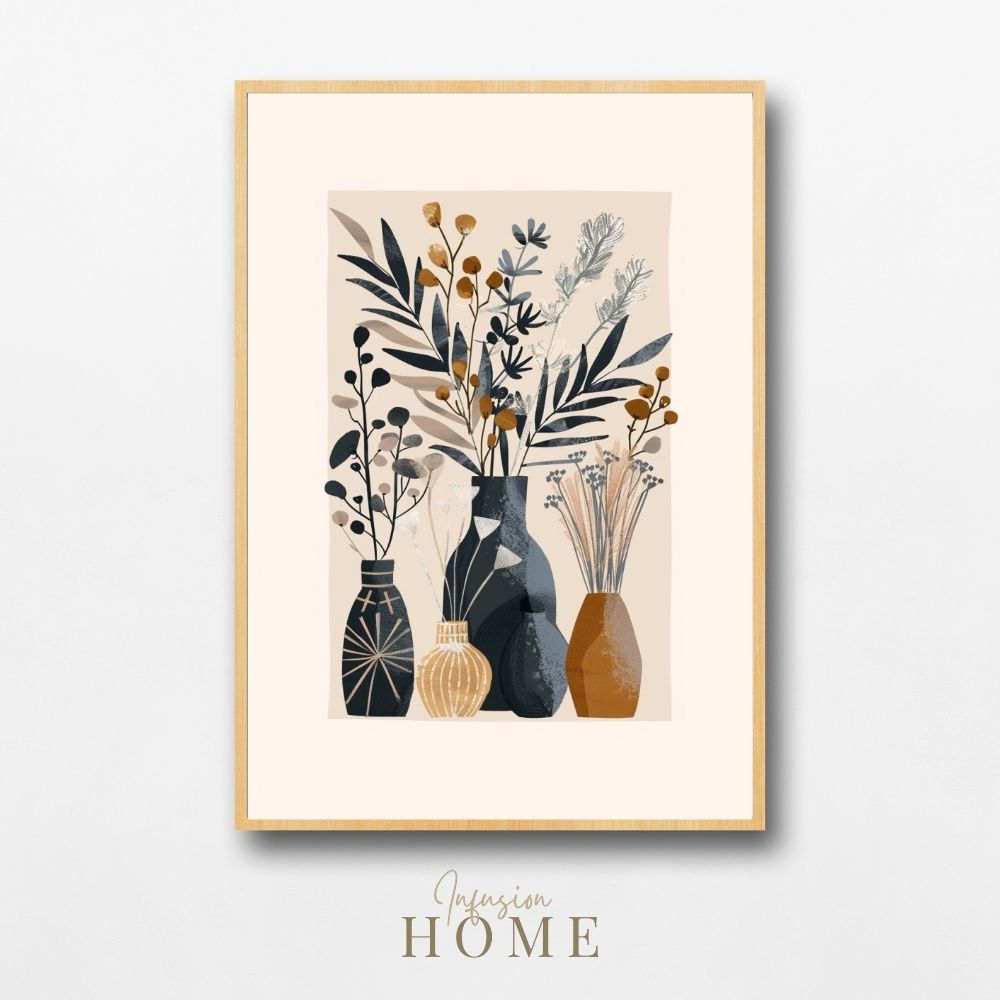 Poster wall art showing 'Simplistic Nature Vases – Neutral Boho Floral Display'