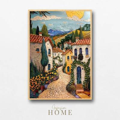 Sunlit Serenity - Impasto Artwork of a French Village - Infusion Home