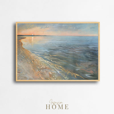 Poster wall art showing 'Sunset Solitude – Crystal Waters and Secluded Sands'