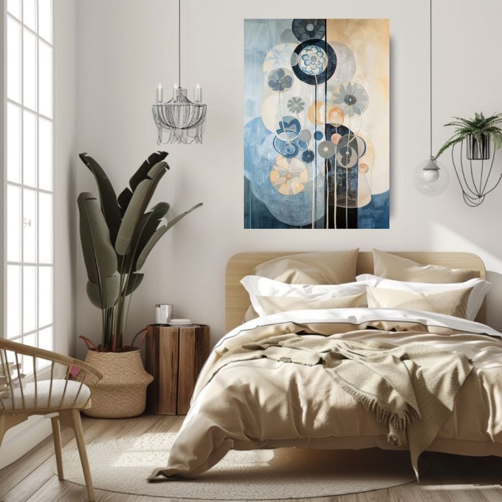 Twilight Floral Dreams Giclée Print – Deep Blue and Neutral Motif - Infusion Home