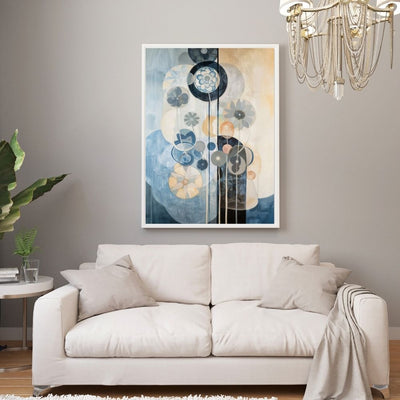 Twilight Floral Dreams Giclée Print – Deep Blue and Neutral Motif - Infusion Home