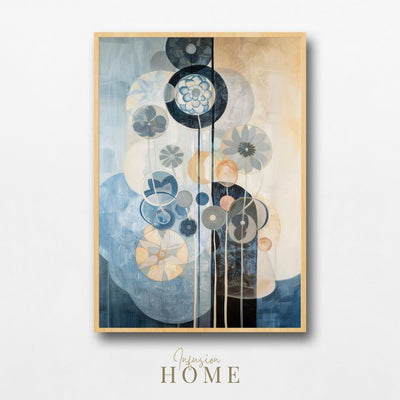 Twilight Floral Dreams Giclée Print – Deep Blue and Neutral Motif - Infusion Home