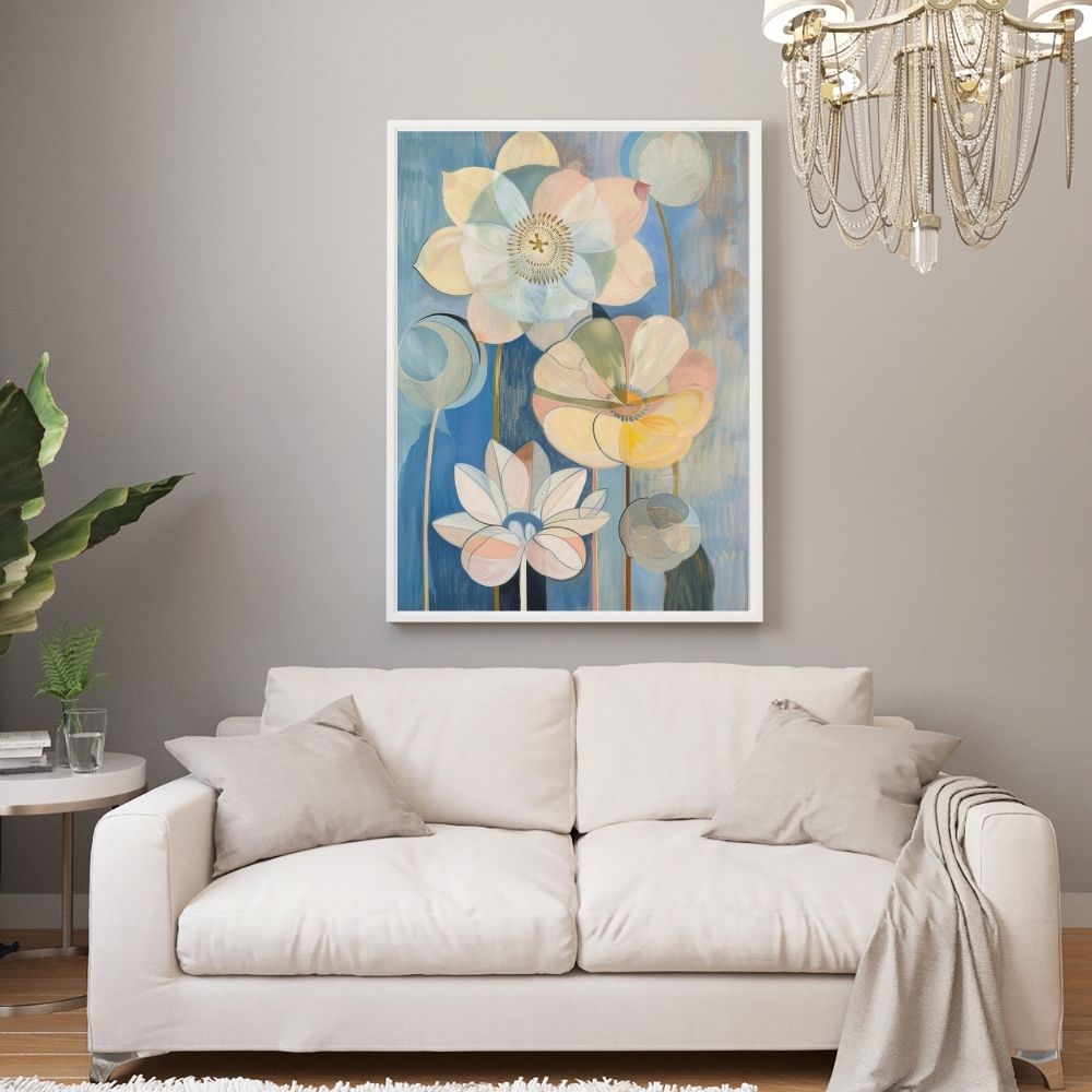 Twilight Garden Art Print – Pastel Blue and Blush Pink Florals - Infusion Home